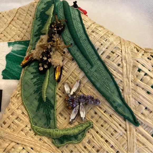 DOLCE AND GABBANA Green White Banana Leaf Tropical Print Straw Collar Jacket - Picture 13 of 15